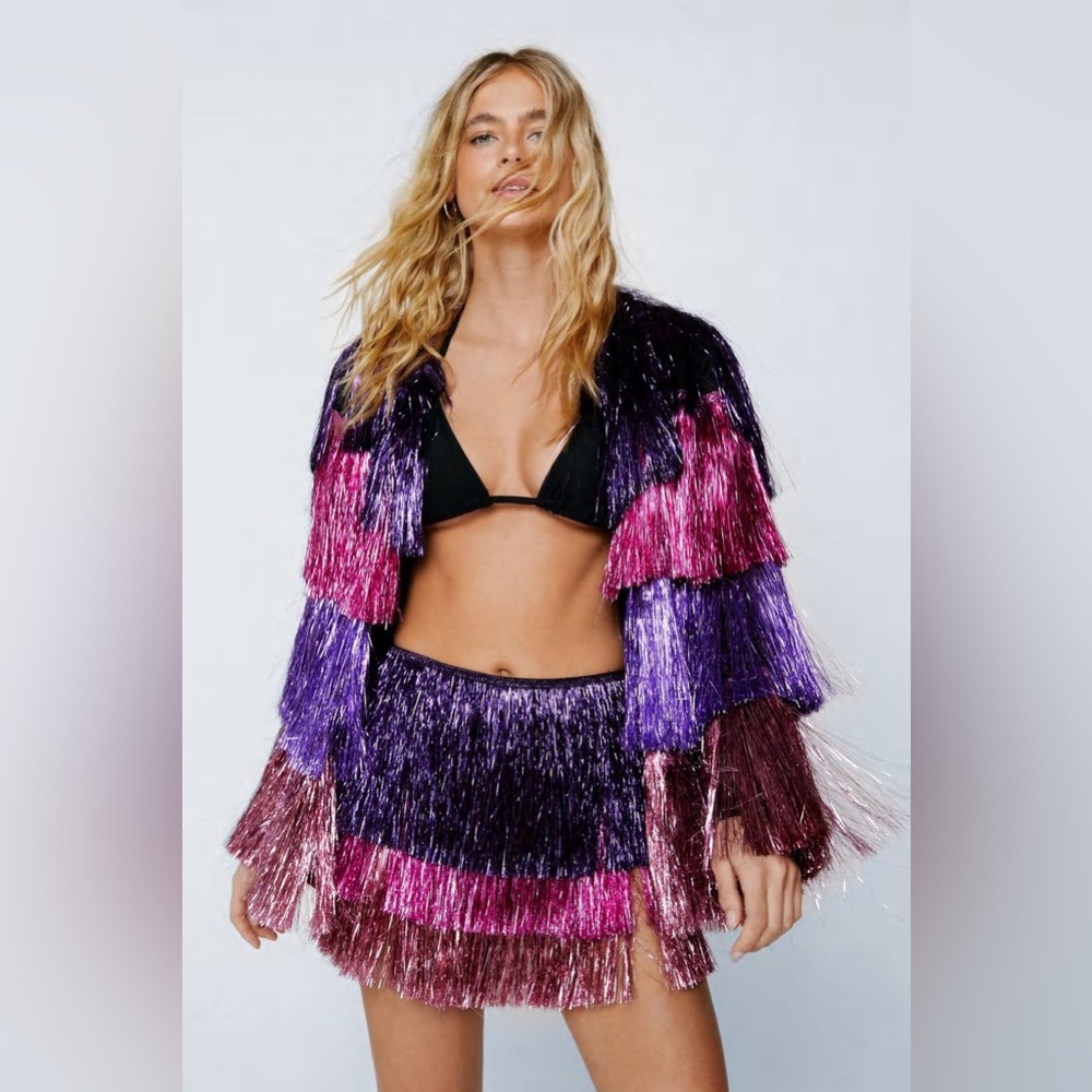 Nasty Gal Multicolored High Waisted Tinsel Fringe Shorts US 10